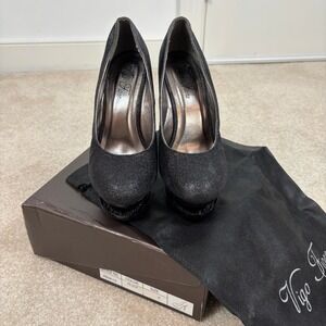 Vigo Fiore Black Glitter Rhinestone‎ Heels Party Platform Pumps Size 8